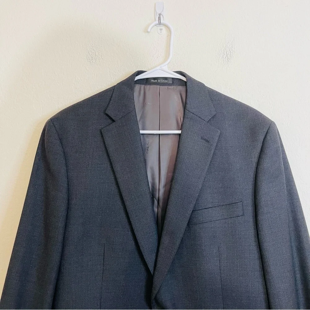 Calvin Klein Wool Natural Stretch Men Suit Blazer Jacket 42R Black Pockets